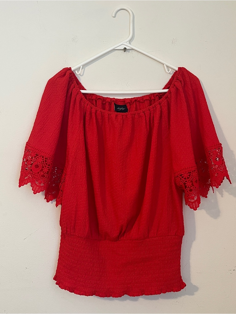 Daytrip Bright Red Textured Top size L Elastic Waist women casual